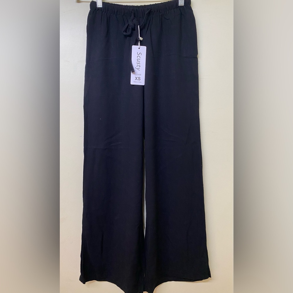 Scusty Women’s Black Wide-Leg Linen  Pants